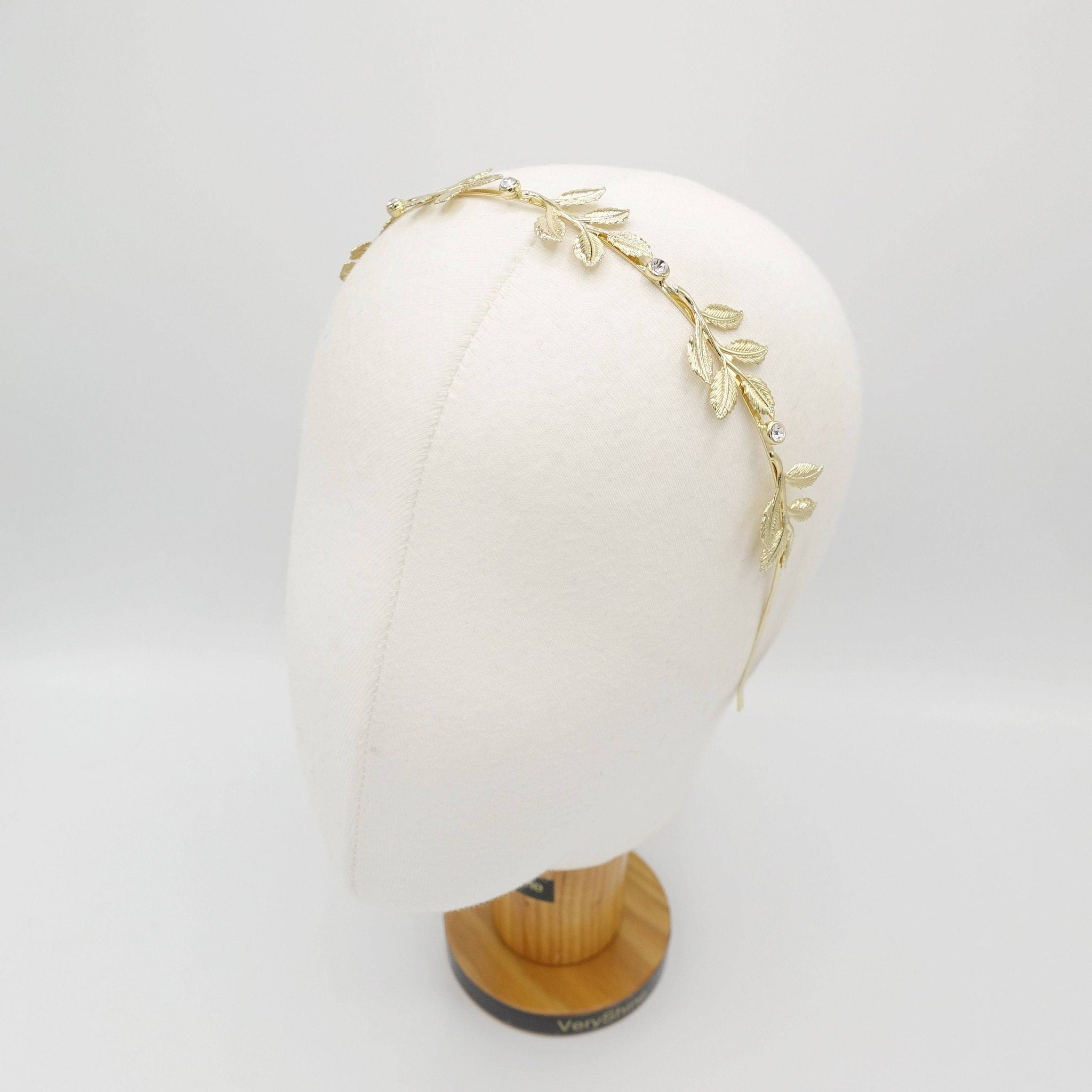 VeryShine metal leaves branch headband thin bridal hair accessory