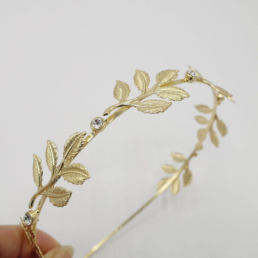 VeryShine metal leaves branch headband thin bridal hair accessory