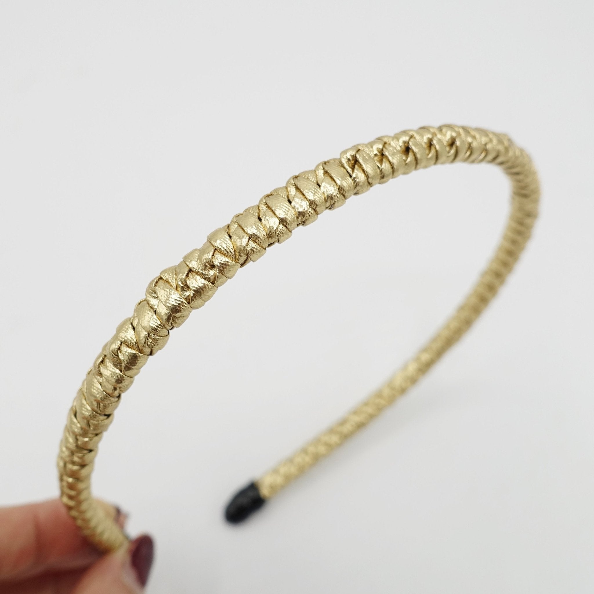 VeryShine metallic faux leather braided headband thin wrap hairband simple women hair accessory