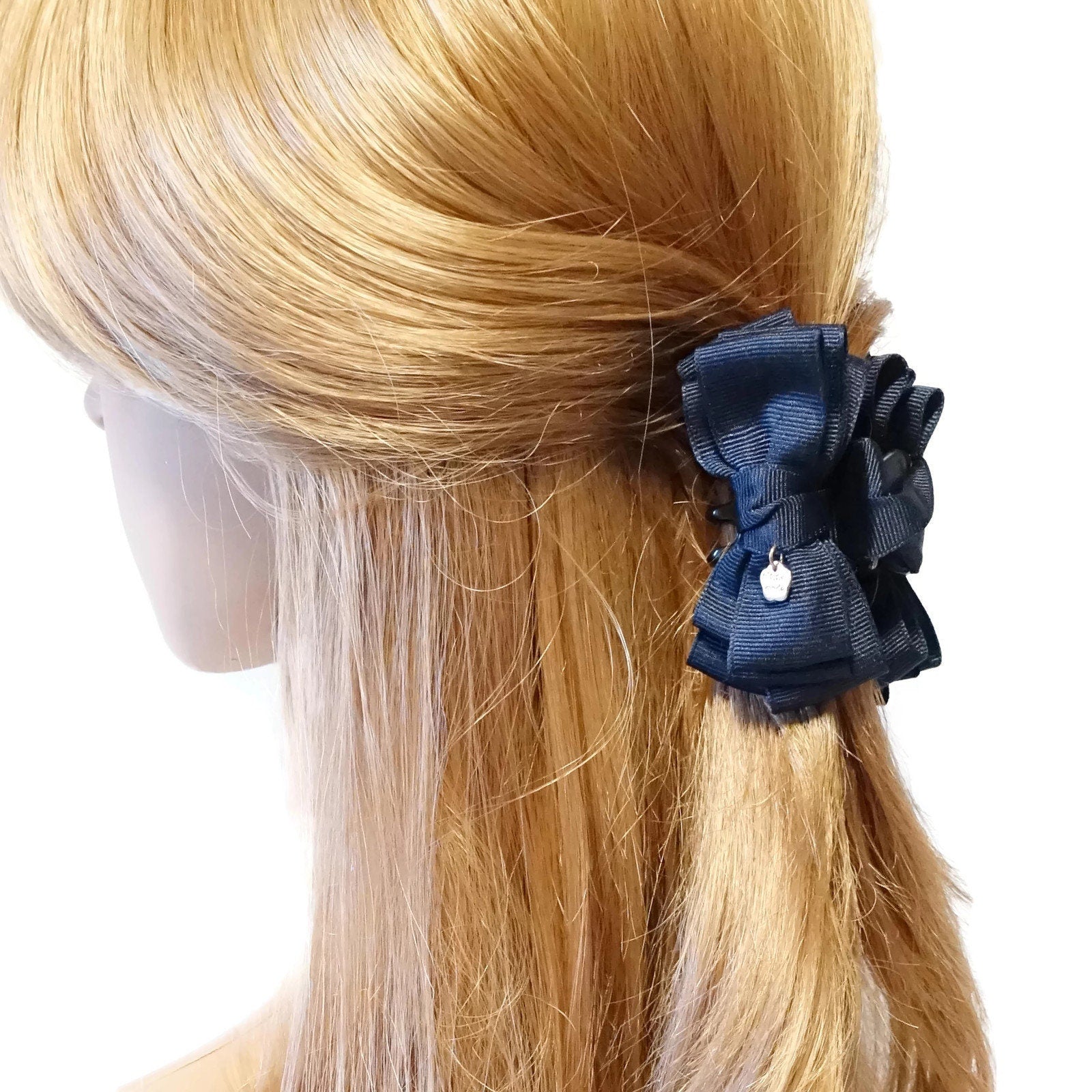VeryShine Navy Grosgrain Fabric Multi Wing Bow Hair Jaw Claw Mini Hair Clamp  Small Hair Claw Accessories
