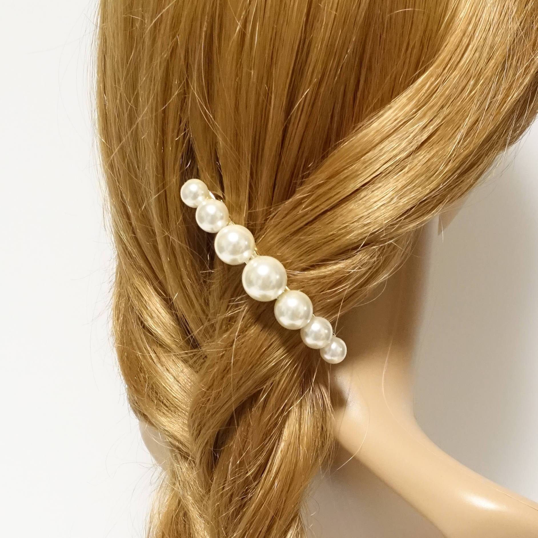 VeryShine Pearl Ball Beaded French Hair Barrette Banana Hair Clip