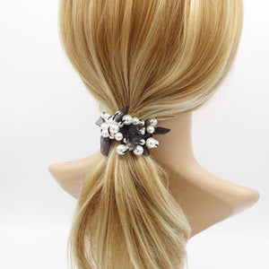 VeryShine pearl chiffon bow knot scrunchies hair tie elastic accessory for women