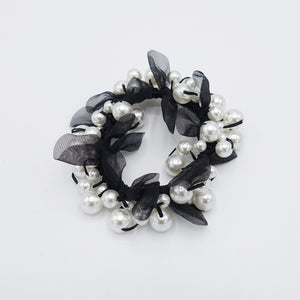 VeryShine pearl chiffon bow knot scrunchies hair tie elastic accessory for women