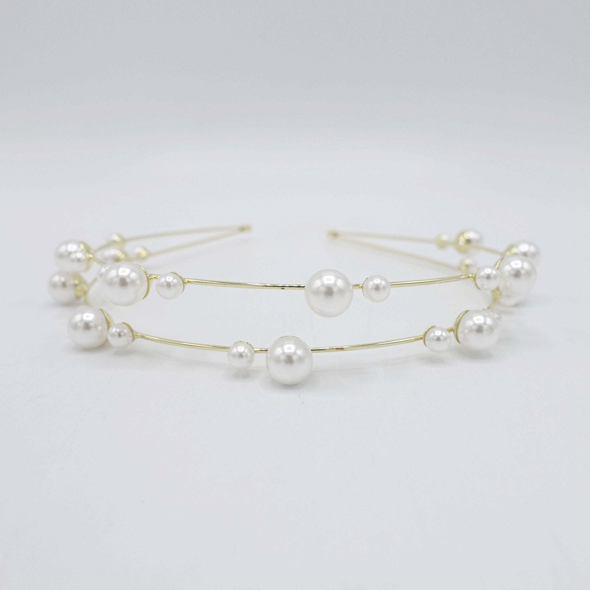 VeryShine pearl double strand headband thin metal headband for women
