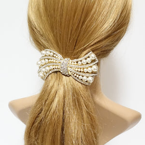 VeryShine pearl rhinestone decorated leaf wave bow french barrette elegant dazzling women hair barrette