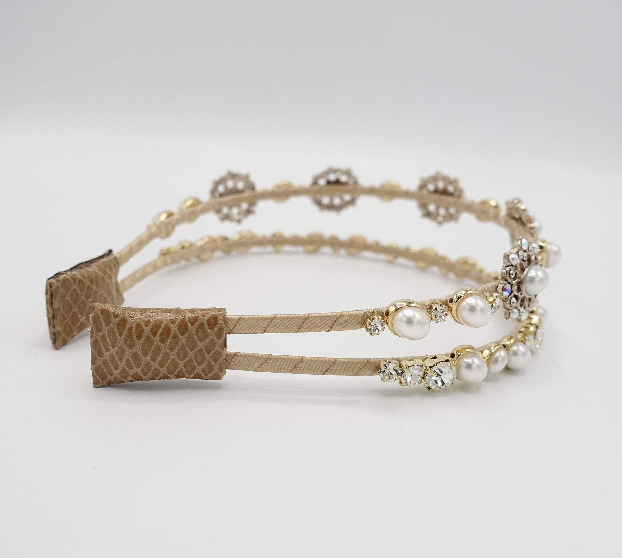 VeryShine pearl rhinestone double headband antique style jewel hairband for women