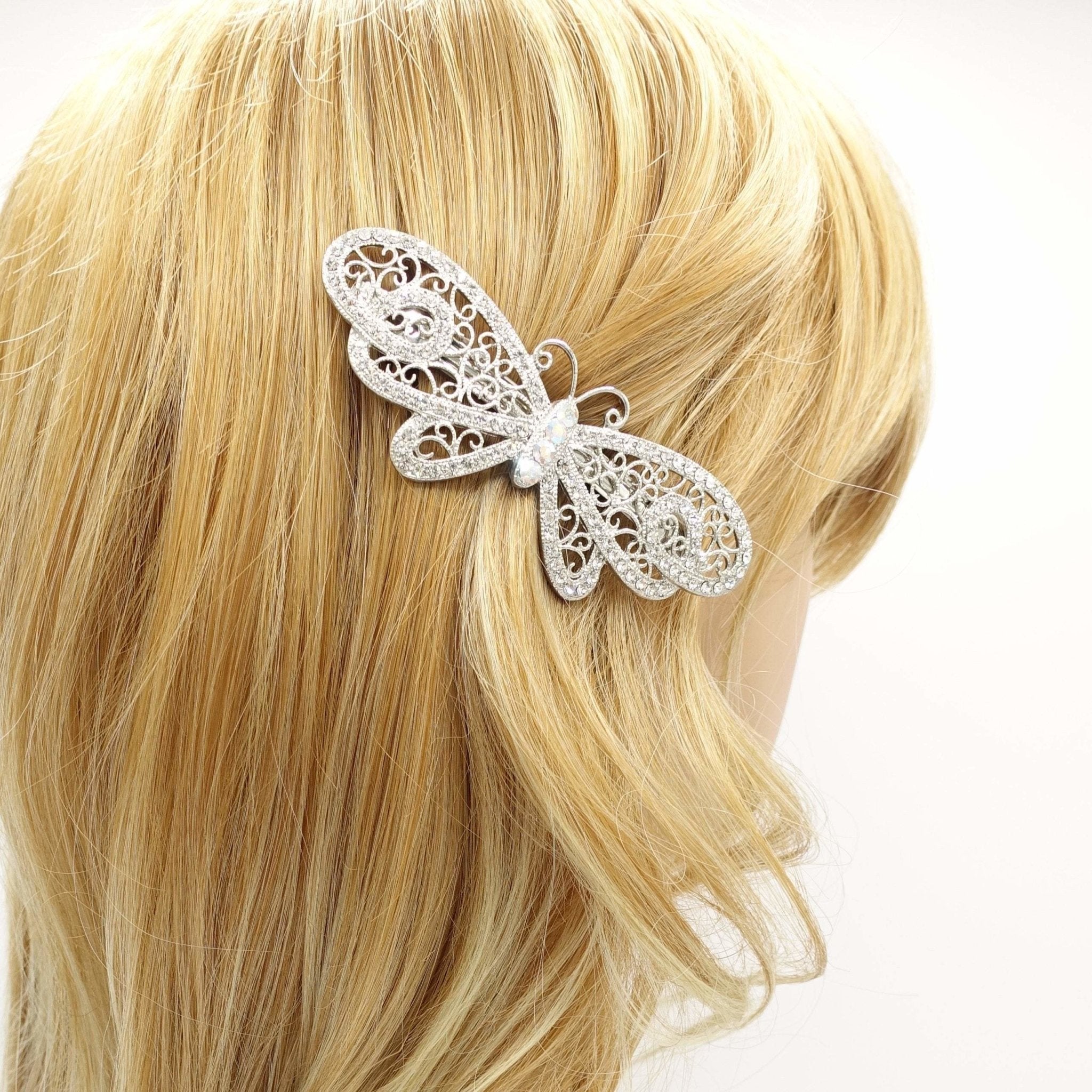 VeryShine pearl rhinestone embellished butterfly bow hair barrette