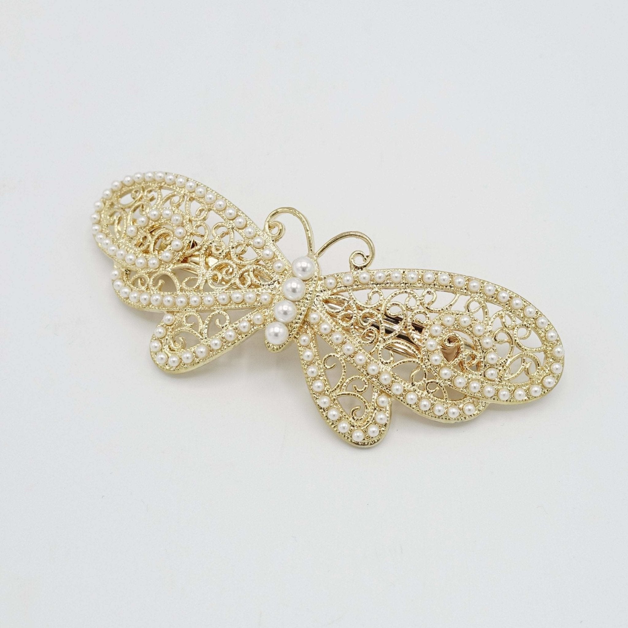 VeryShine pearl rhinestone embellished butterfly bow hair barrette