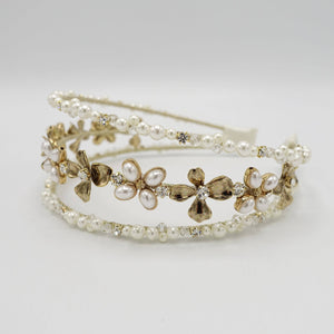 VeryShine pearl triple headband petal rhinestone bridal hair accessory for women