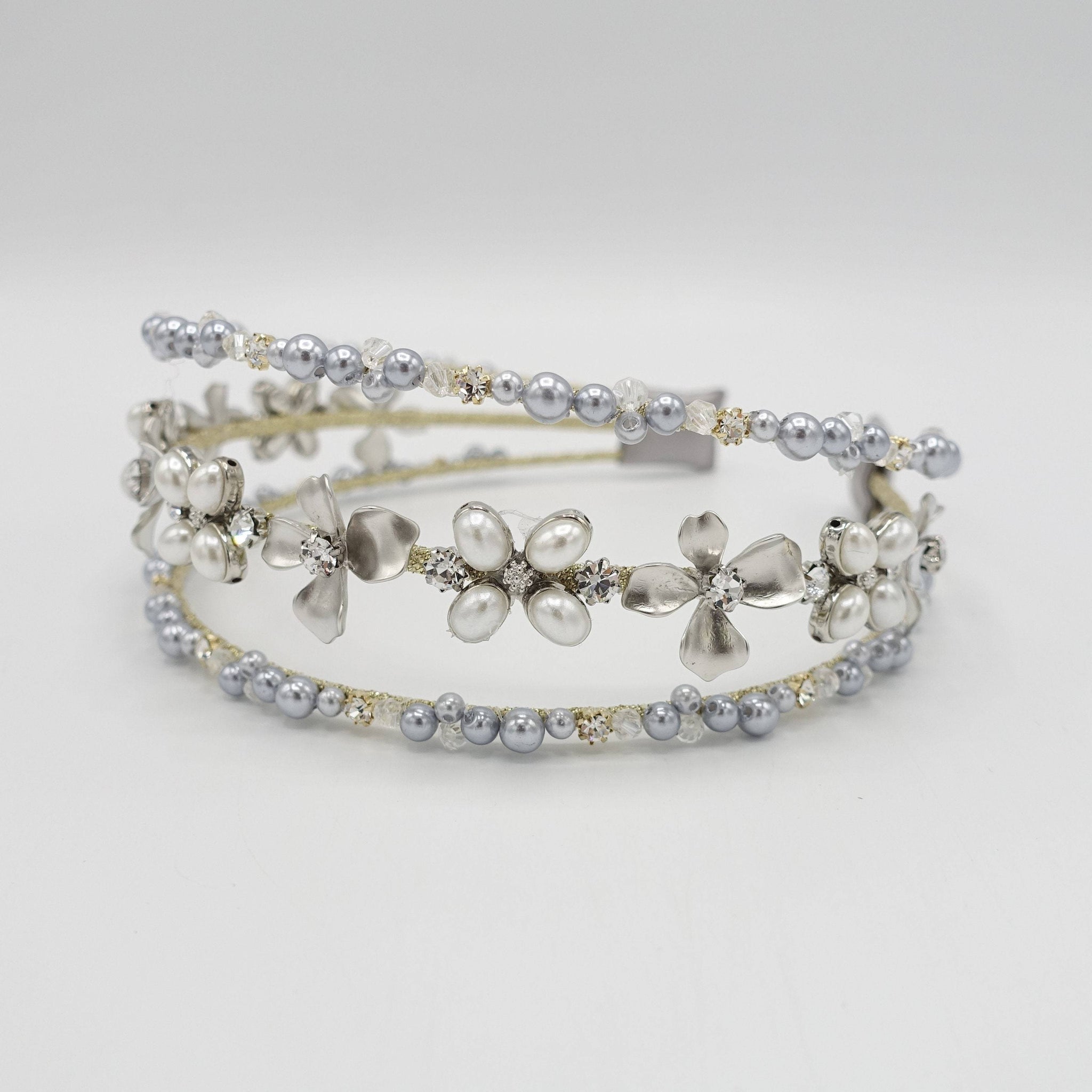 VeryShine pearl triple headband petal rhinestone bridal hair accessory for women