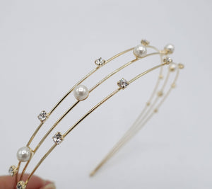 VeryShine pearl triple headband thin metal rhinestone hairband for women