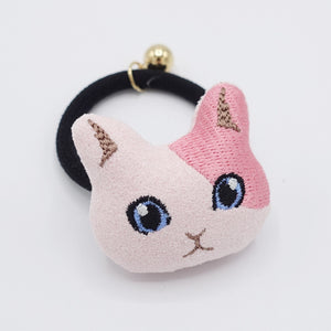 VeryShine Pink cat embroidery hair elastic character ponytail holder hair ties
