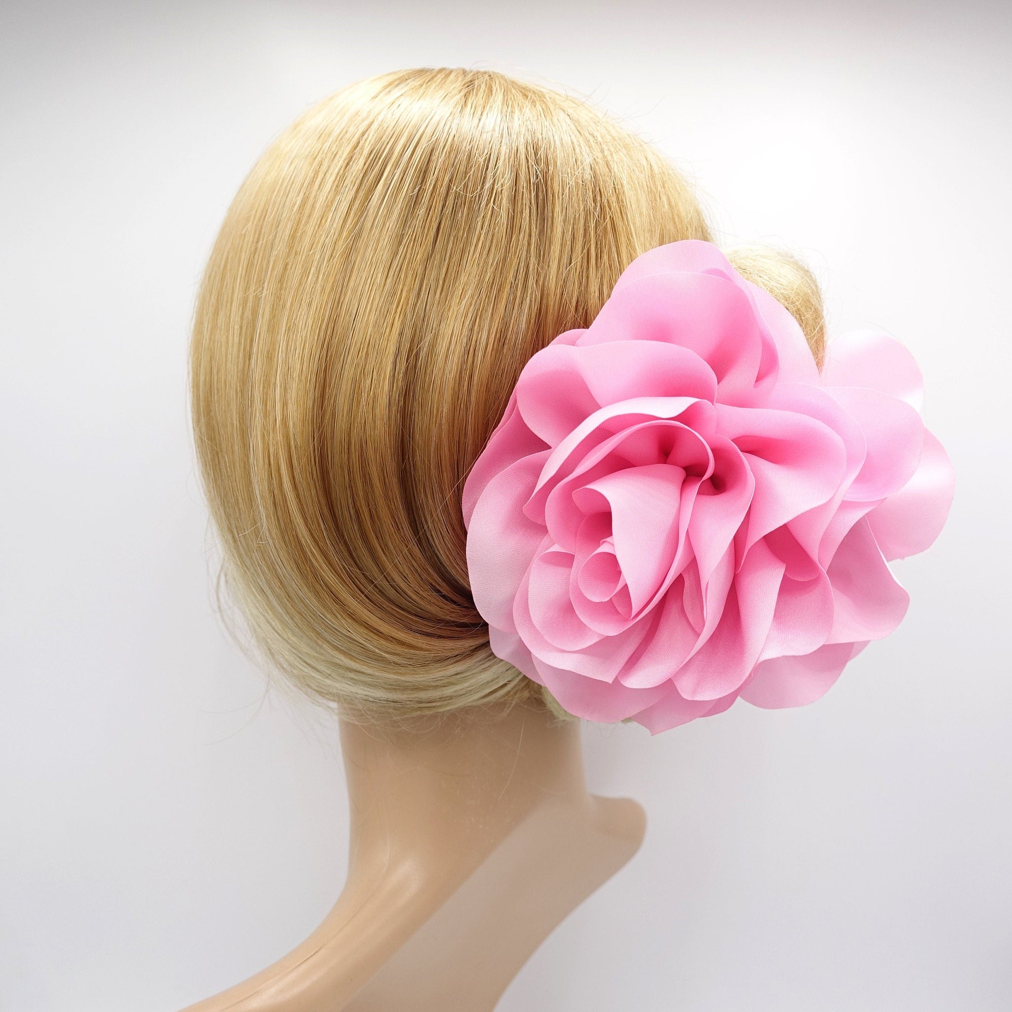 VeryShine Pink Handmade Very Big Flower Dahlia Motivated Chiffon Hair Claw Clip Women Accessory