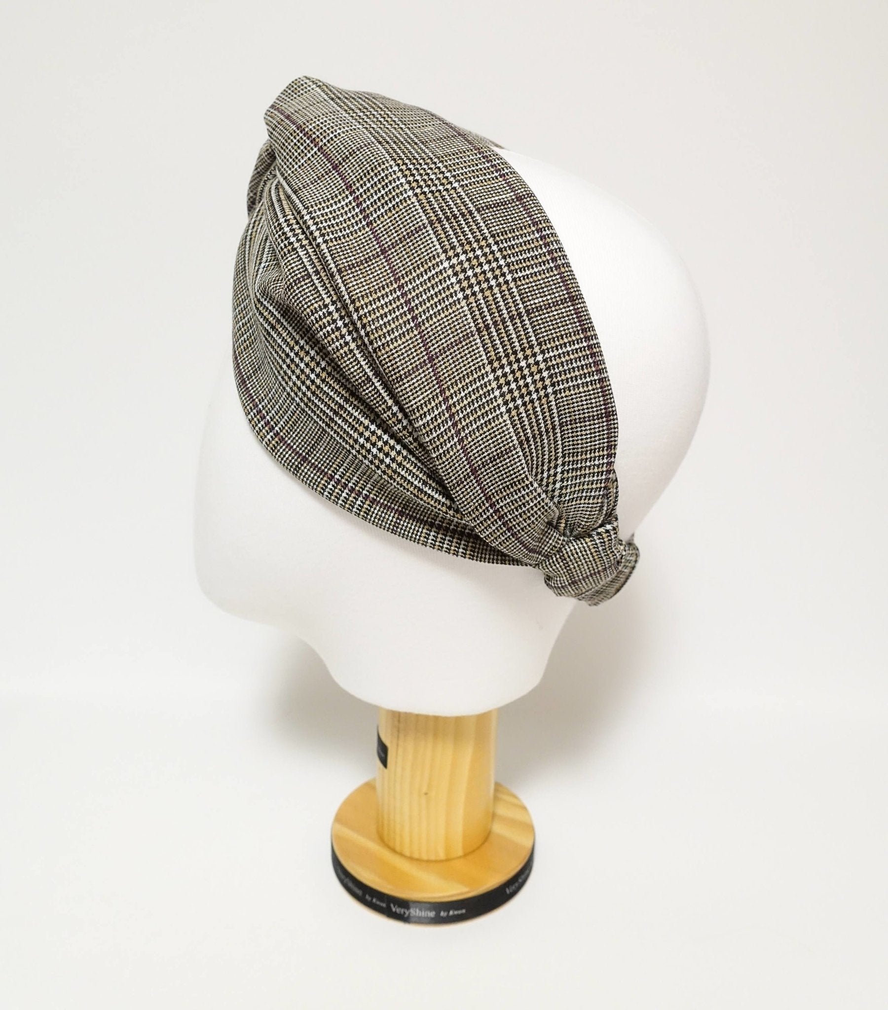 VeryShine plaid check pattern front x twist fashion headband hair turban