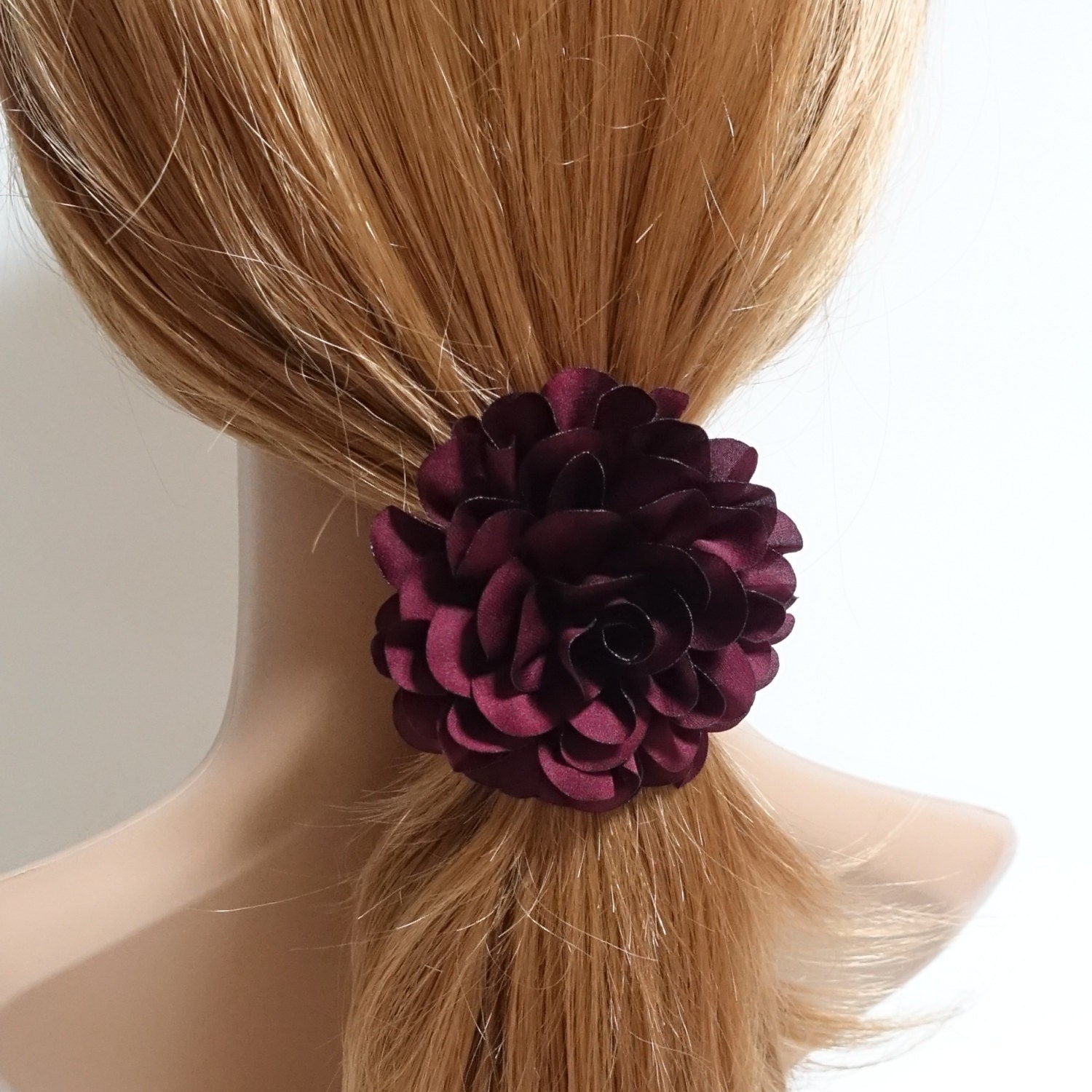 VeryShine Ponytail holders Burgundy Handmade Dahlia Flower Hair Elastics Ponytail Holder Flower Hair Accessories