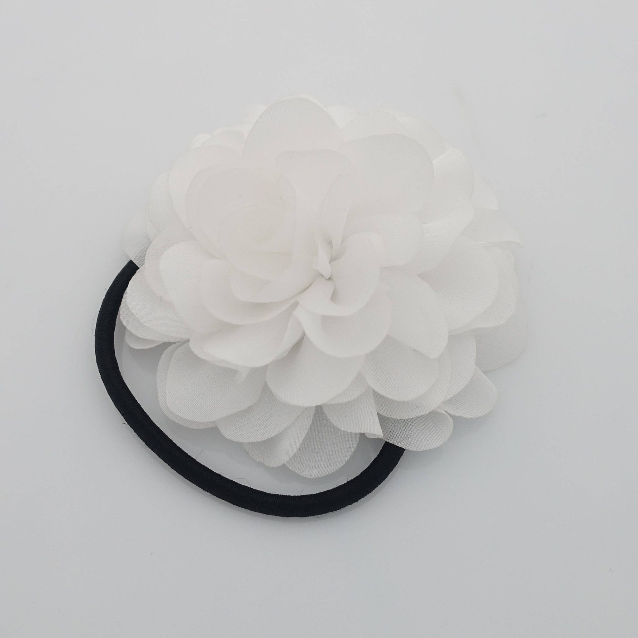VeryShine Ponytail holders White Handmade Dahlia Flower Hair Elastics Ponytail Holder Flower Hair Accessories