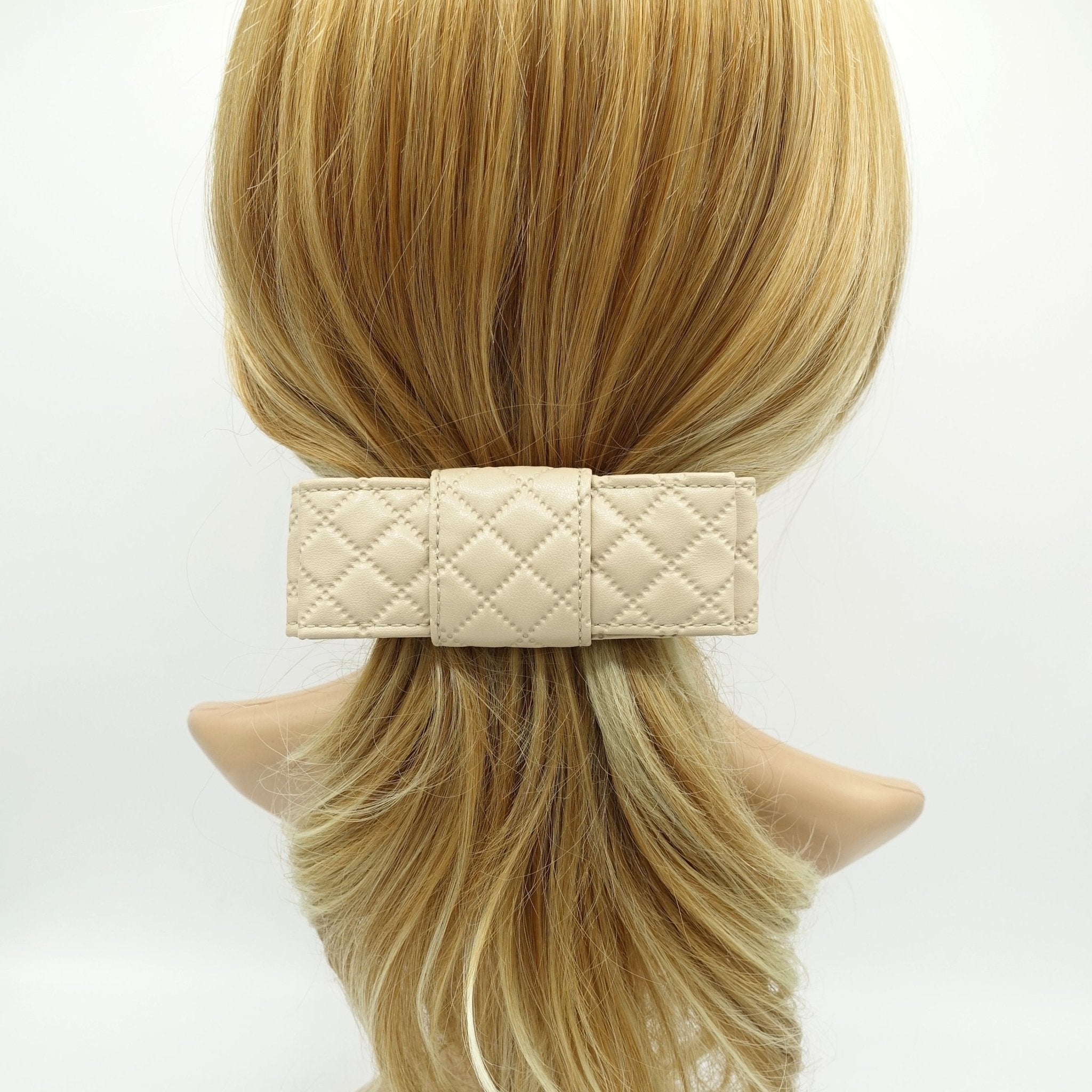 VeryShine quilted hair bow faux leather layered flat style bow for women