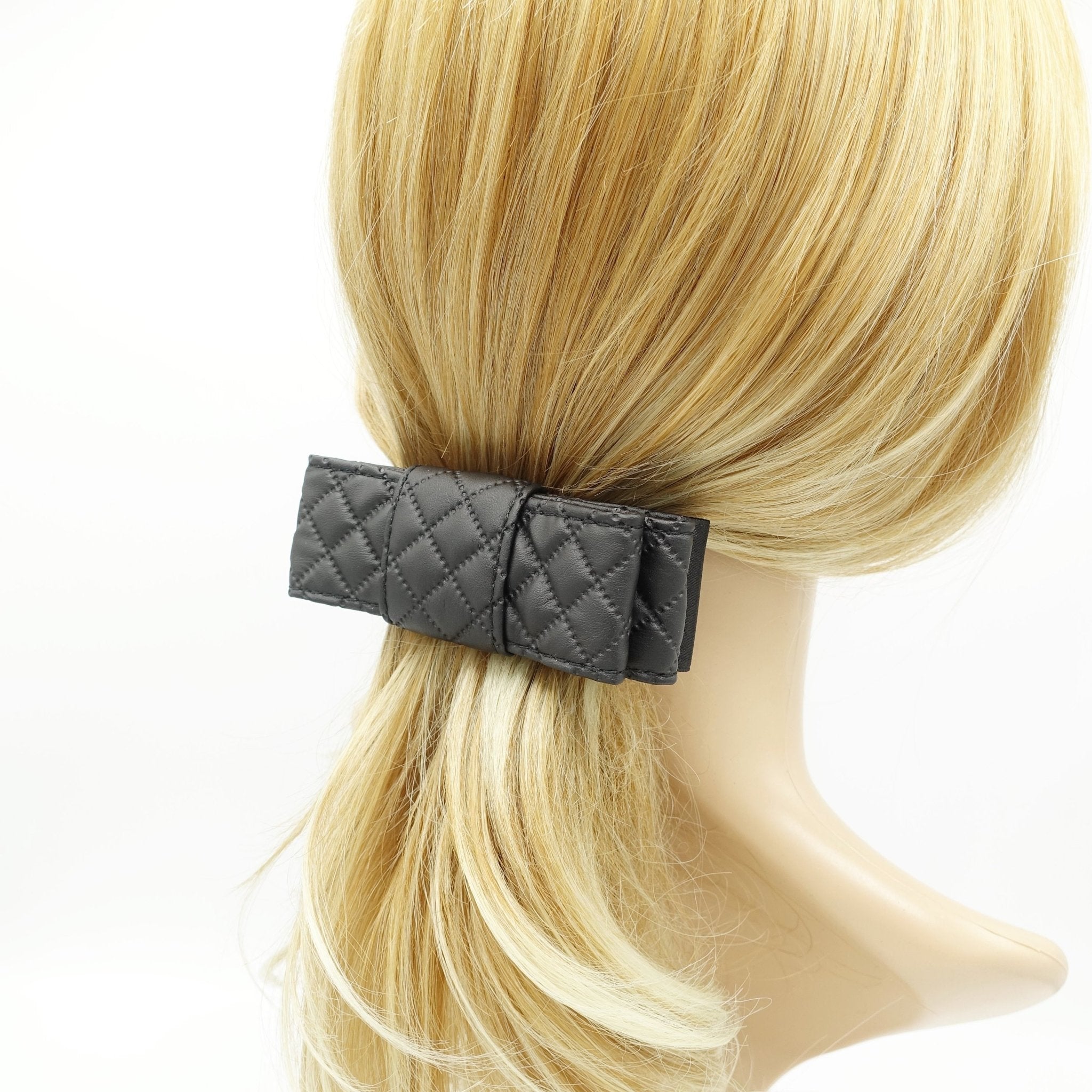 VeryShine quilted hair bow faux leather layered flat style bow for women