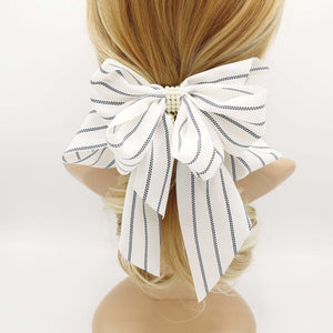 VeryShine rectangle dotted stripe bow knot french barrette chiffon long tail bow  hair accessory for women