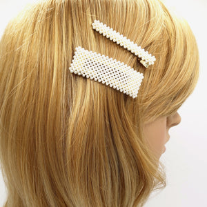 VeryShine Rectangle solid pearl beaded hair clip set