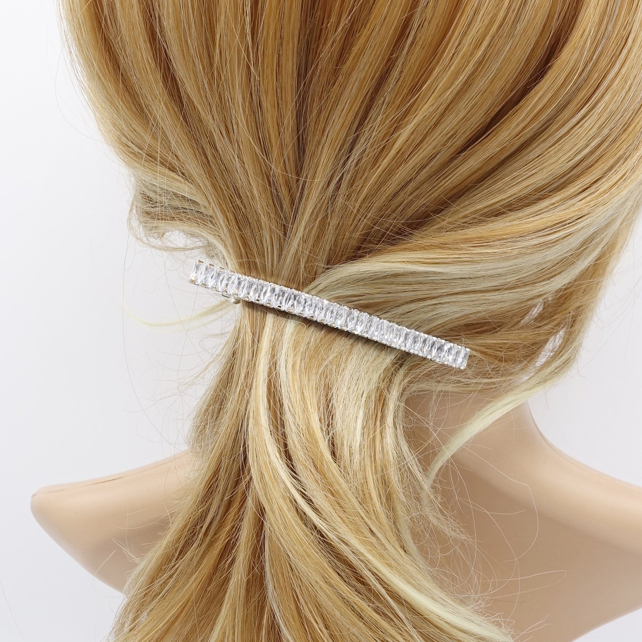 VeryShine rectangular cubic zirconia embellished french barrette  medium length medium hair clip