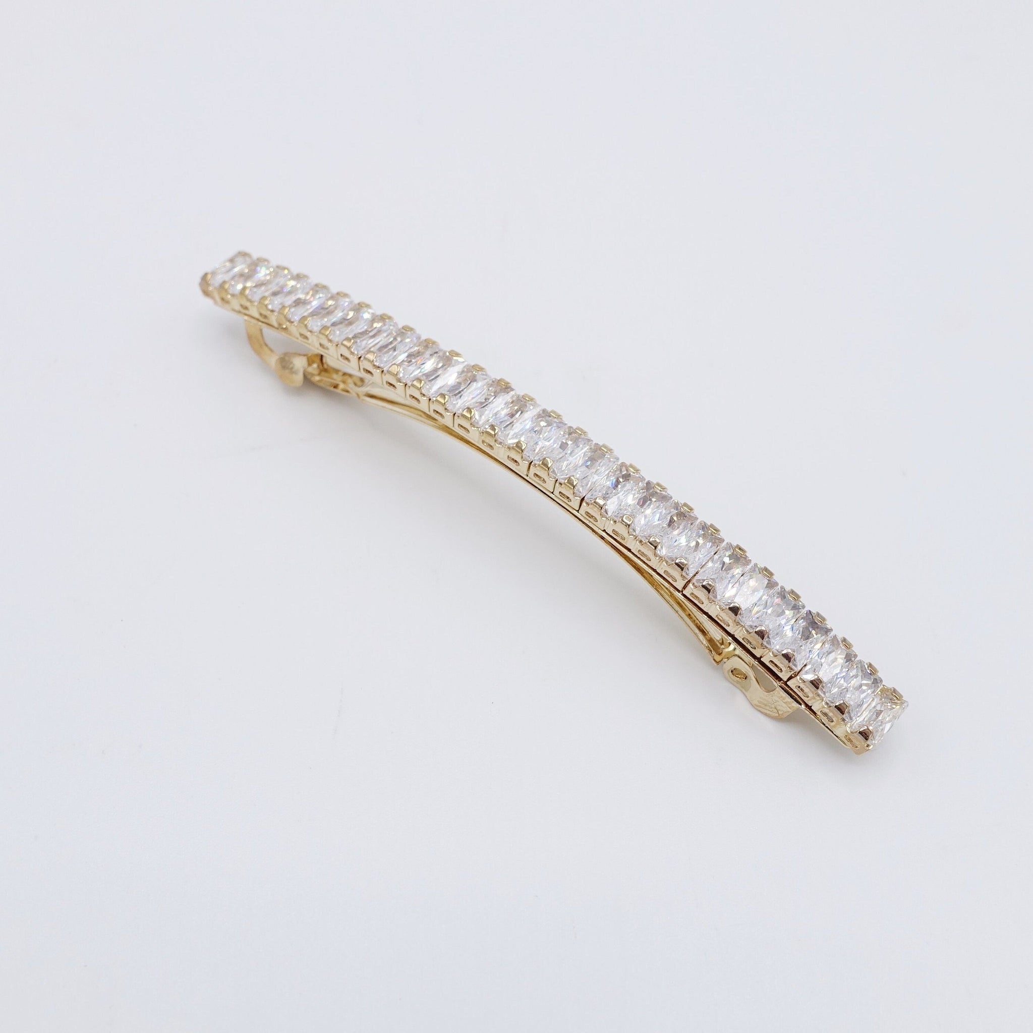 VeryShine rectangular cubic zirconia embellished french barrette  medium length medium hair clip