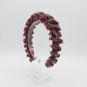 VeryShine Red wine denim frayed edge padded wrap headband stylish hair accessory for women
