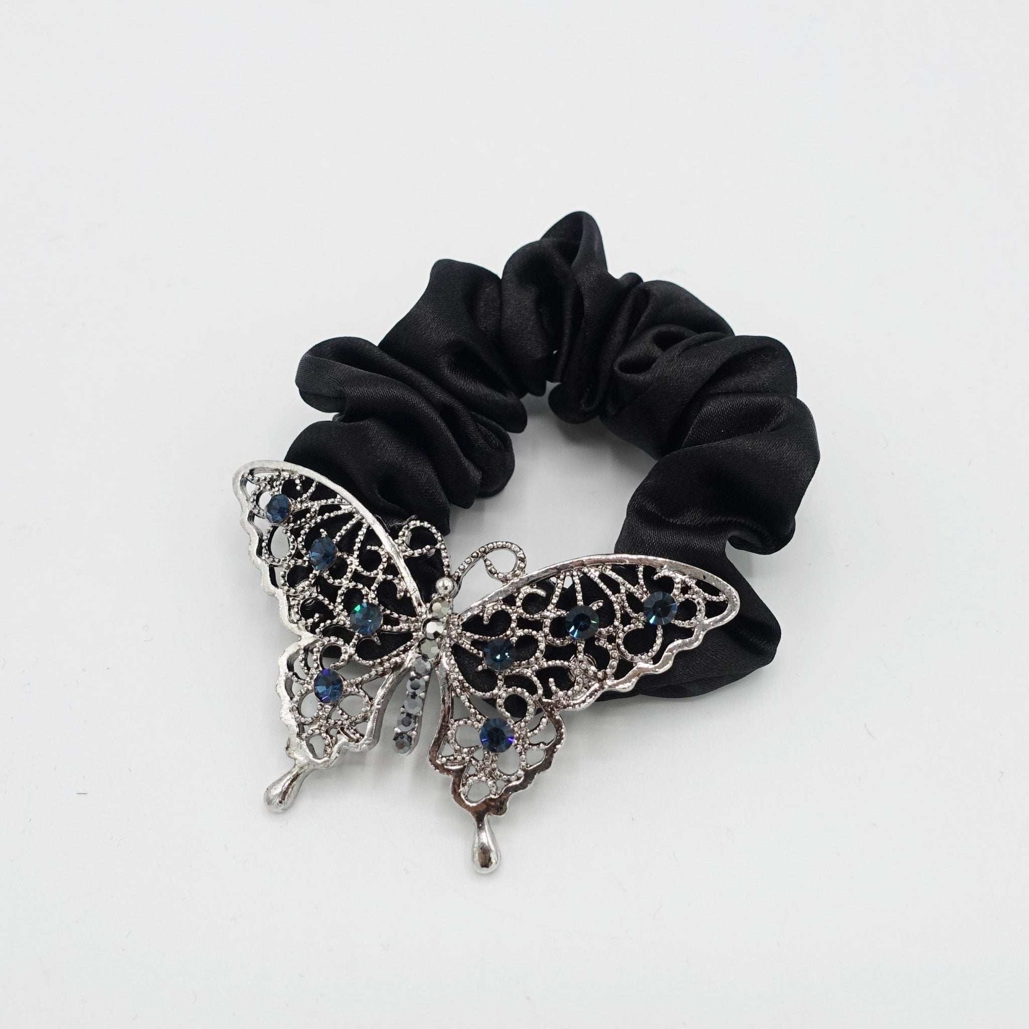 VeryShine rhinestone embellished butterfly satin scrunchies hair elastic for women