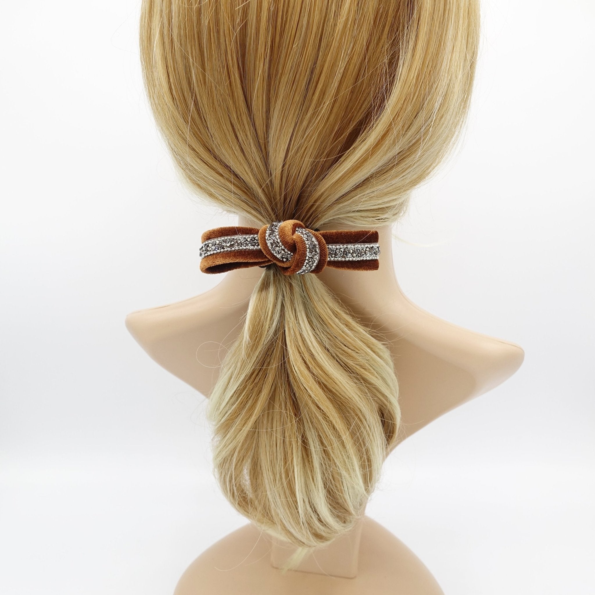 VeryShine rhinestone embellished  velvet bow knot hair elastic ponytail holder women hair tie