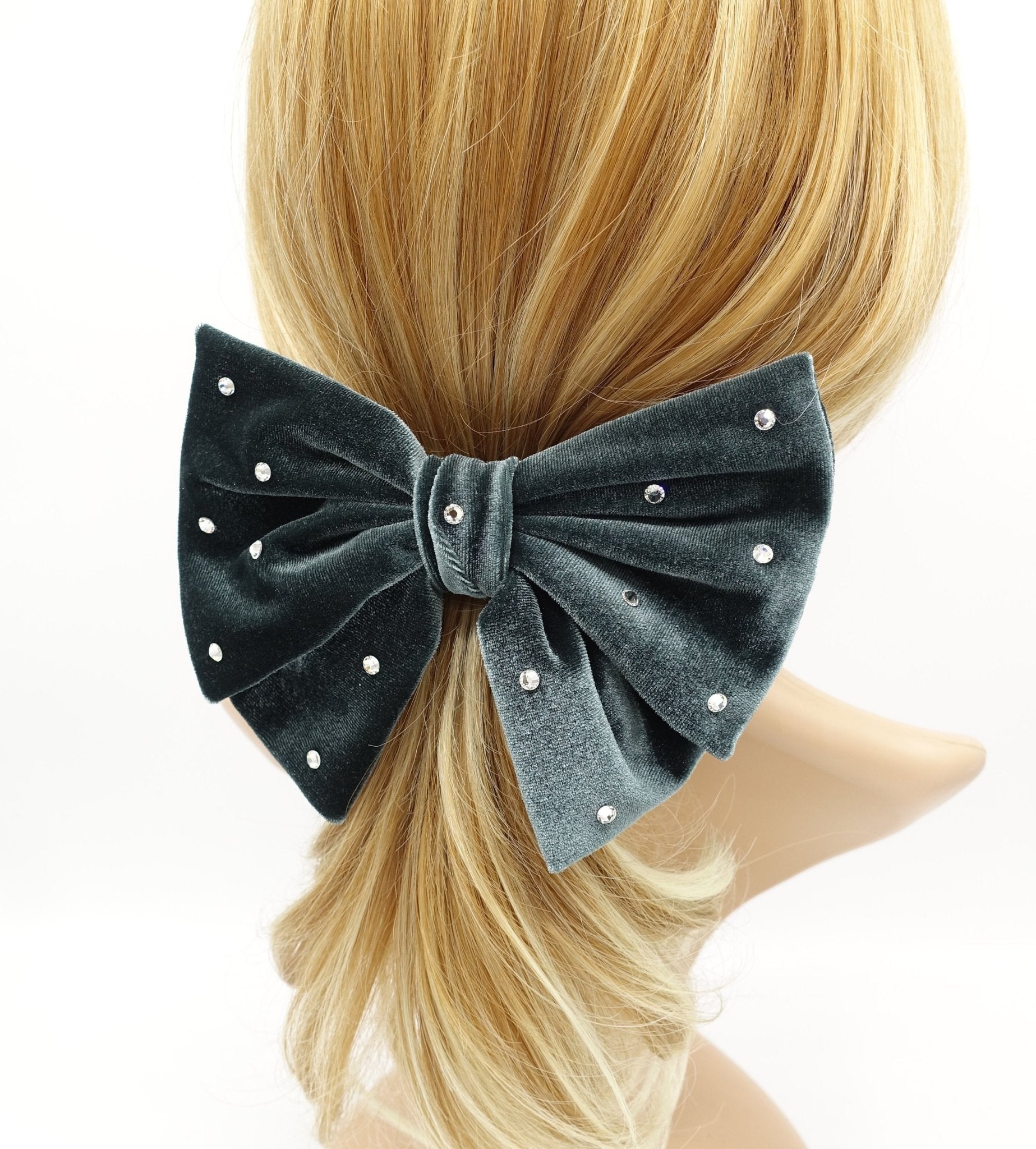 VeryShine rhinestone embellished velvet hair bow butterfly big hair bow barrette for women
