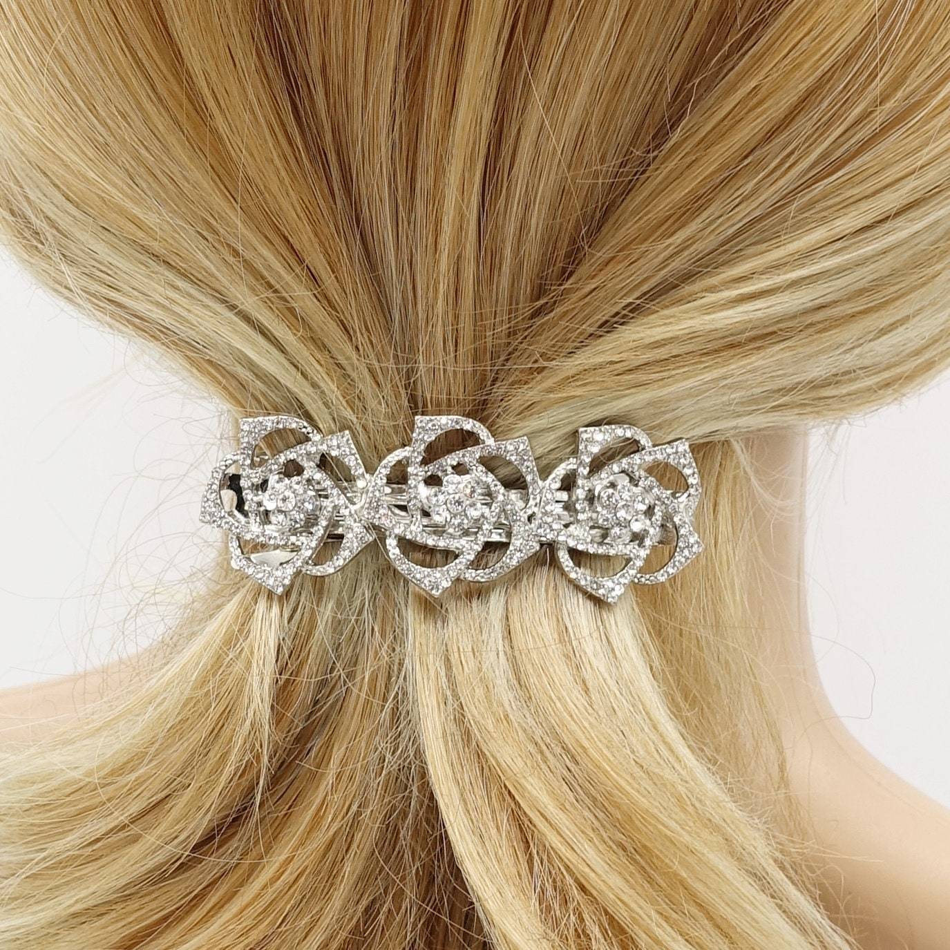 VeryShine rhinestone flower hair barrette camellia hair accessory for women