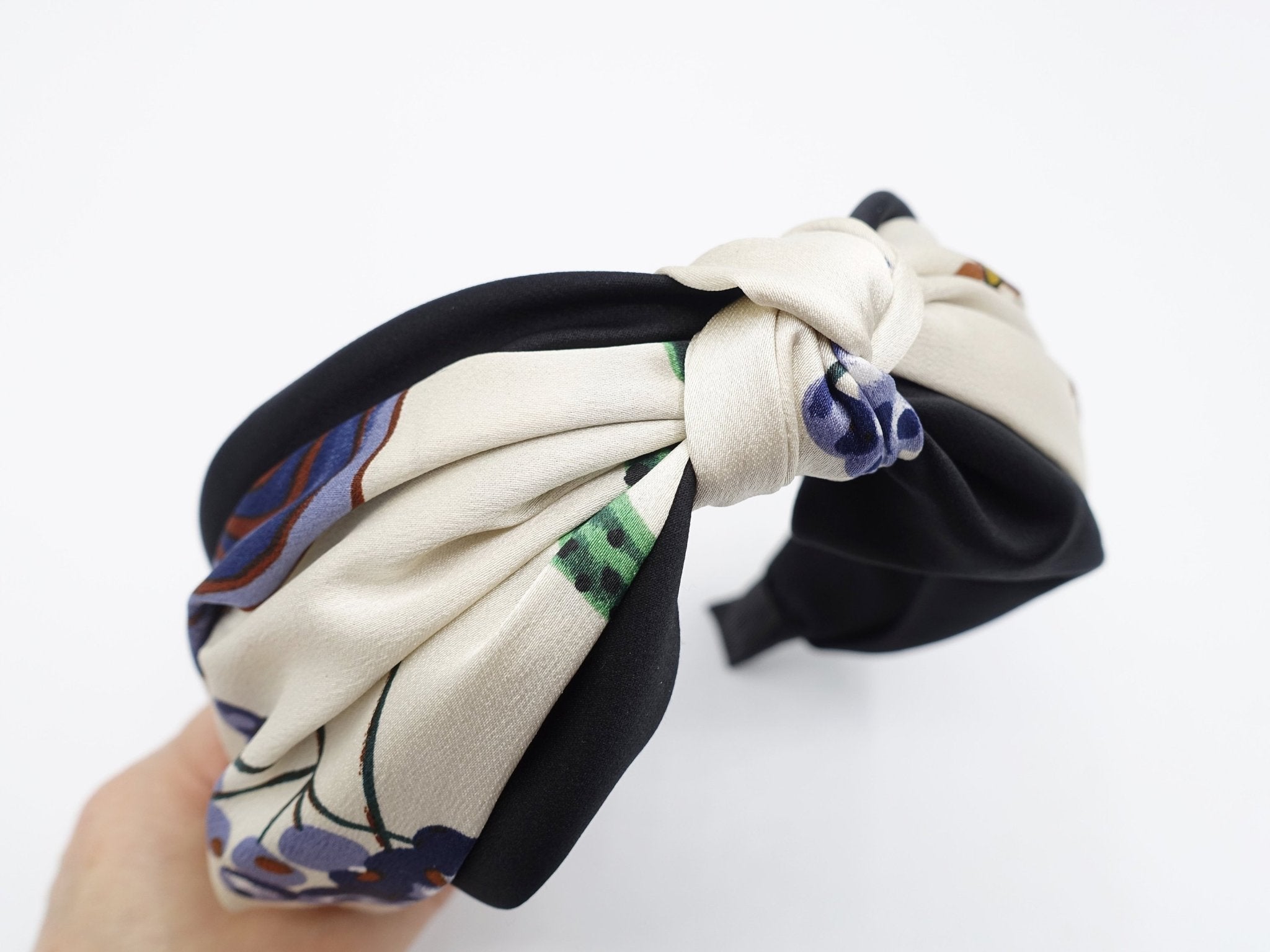 VeryShine satin floral headband top knot layered headband