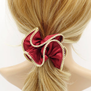 VeryShine satin scrunchies crystal rhinestone trim edge scrunchy women hair elastic accessory