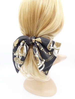 VeryShine satin tassel chain print Aura hair bow larger hair accessory for women