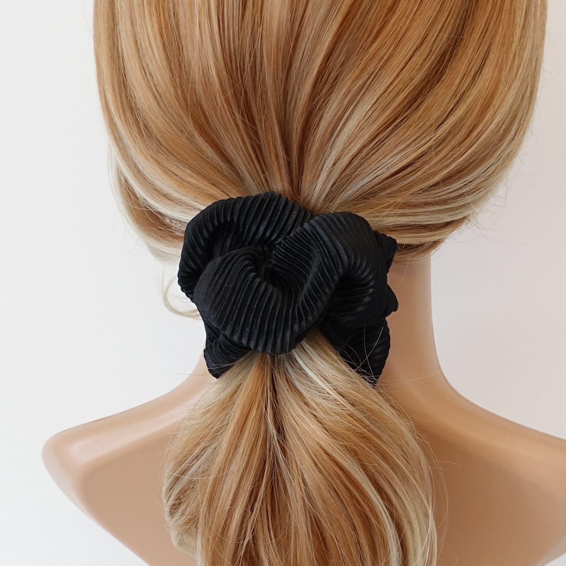 VeryShine Scrunchies Black glossy pleated fabric scrunchies women hair elastic scrunchie