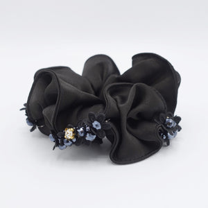 VeryShine Scrunchies Black satin scrunchies rhinestone beads embellished scrunchie