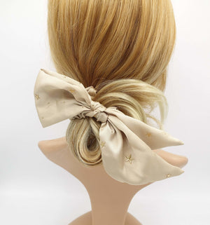 VeryShine scrunchies/hair holder Beige satin bow knot scrunchies star dot embellished hair tie scrunchie women hair accessory