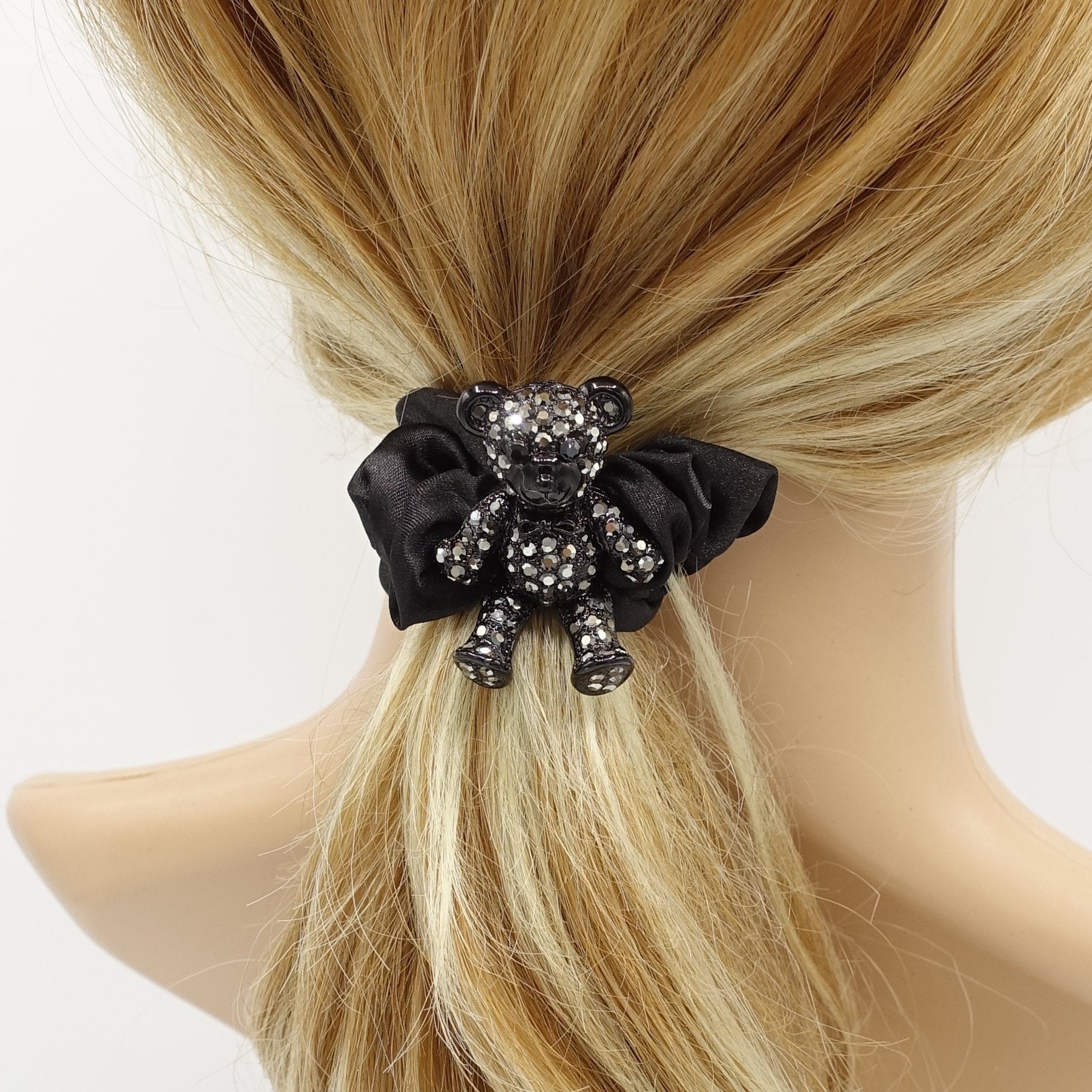 VeryShine scrunchies/hair holder Black-hematite rhinestone bear hair elastic black satin scrunchies