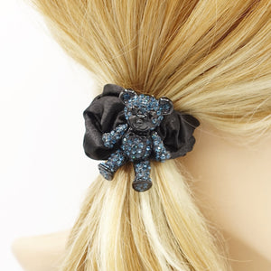 VeryShine scrunchies/hair holder Black-navy rhinestone bear hair elastic black satin scrunchies