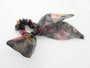 VeryShine scrunchies/hair holder Black organdy mesh flower print bow knot scrunchies woman hair accessory