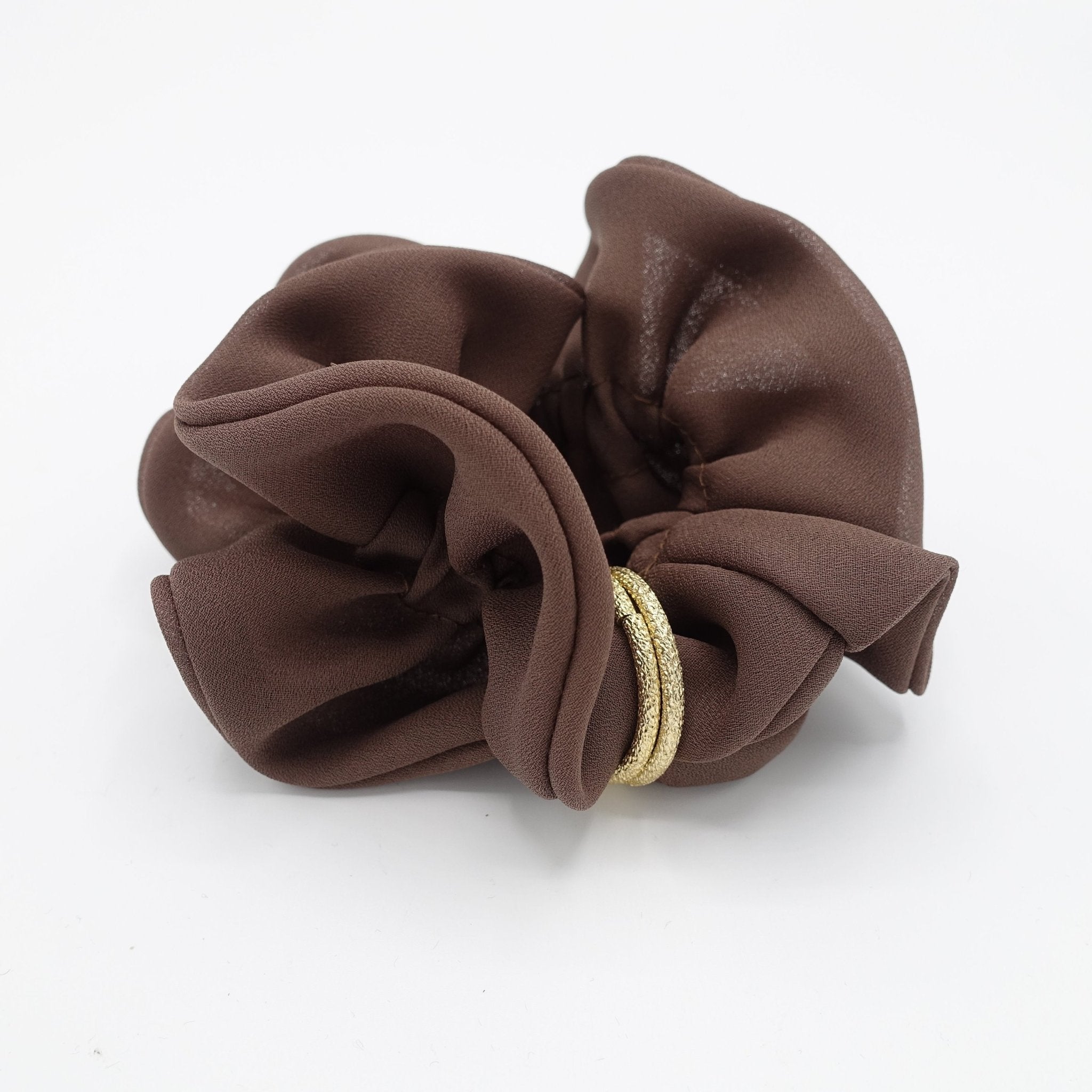 VeryShine scrunchies/hair holder Brown golden ring decorated chiffon scrunchies women hair accessory