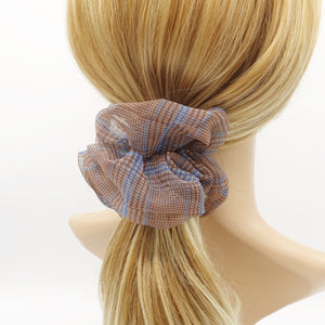VeryShine scrunchies/hair holder Brown organza plaid check scrunchies regular hair elastic scrunchie for women