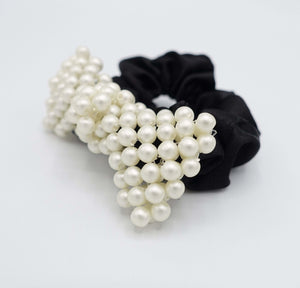VeryShine scrunchies/hair holder Cream white ball beaded bow satin scrunchies hair tie elastic hair tie for women