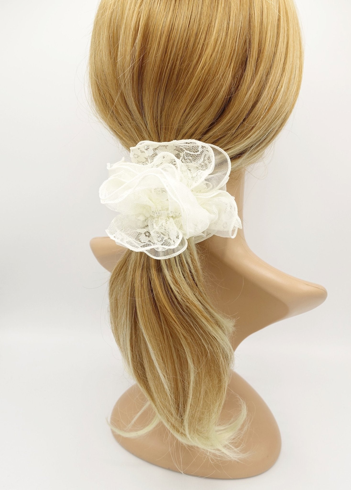 VeryShine scrunchies/hair holder Cream white lace organza layer scrunchies double edge scrunchies hair elastic for women