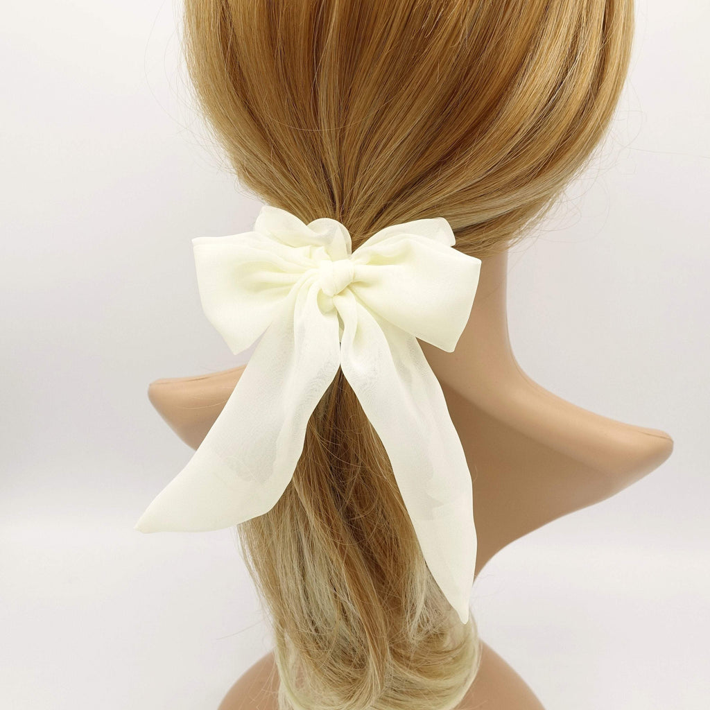 VeryShine scrunchies/hair holder Cream white neutral chiffon bow knot scrunchies basic casual hair tie for women
