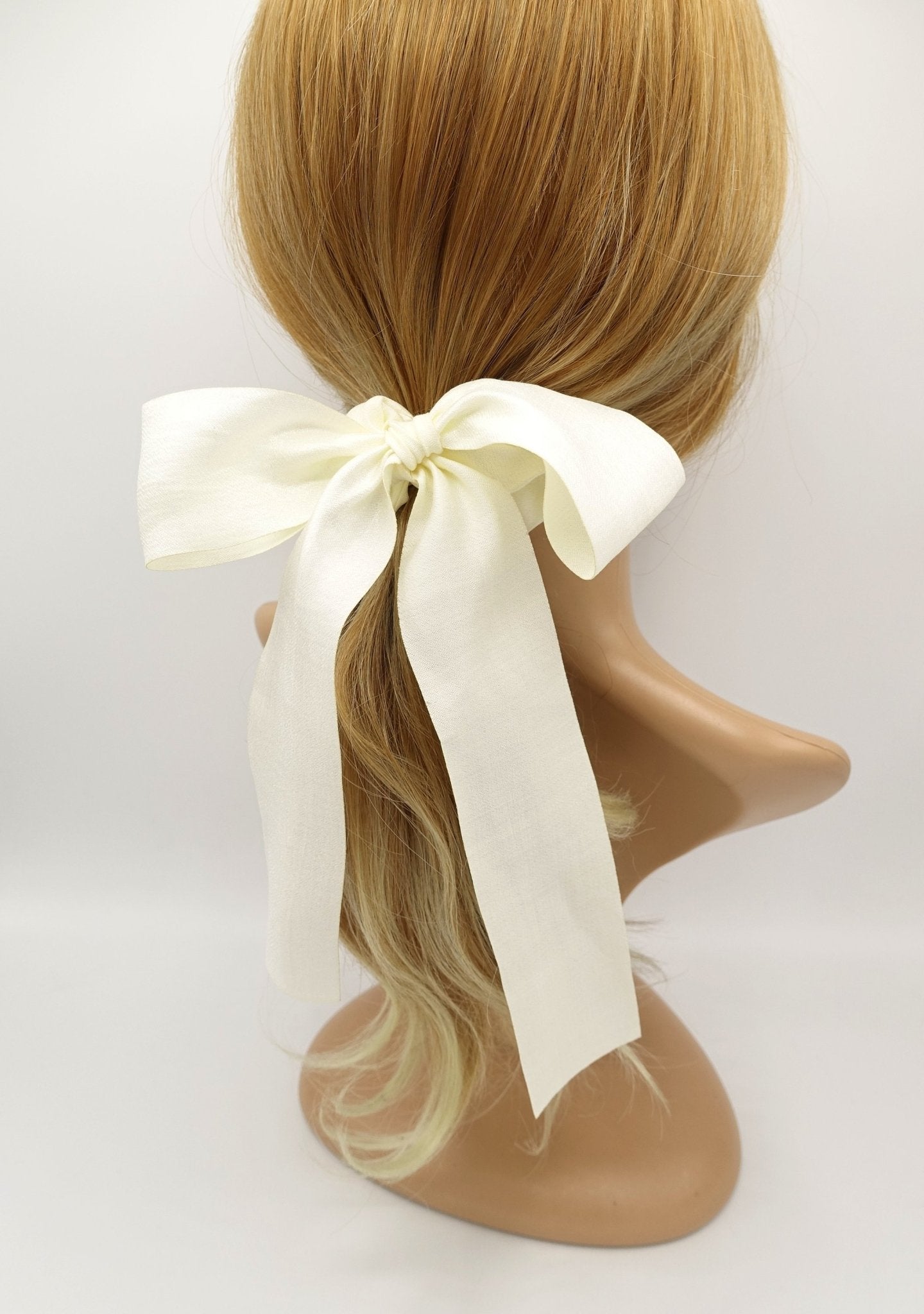 VeryShine scrunchies/hair holder Cream white shimmer fabric tail scrunchies  bow knot hair elastic for women