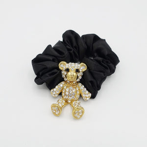 VeryShine scrunchies/hair holder Gold-crystal rhinestone bear hair elastic black satin scrunchies