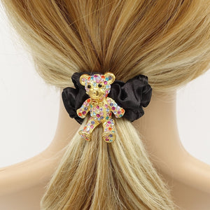 VeryShine scrunchies/hair holder Gold-multi rhinestone bear hair elastic black satin scrunchies