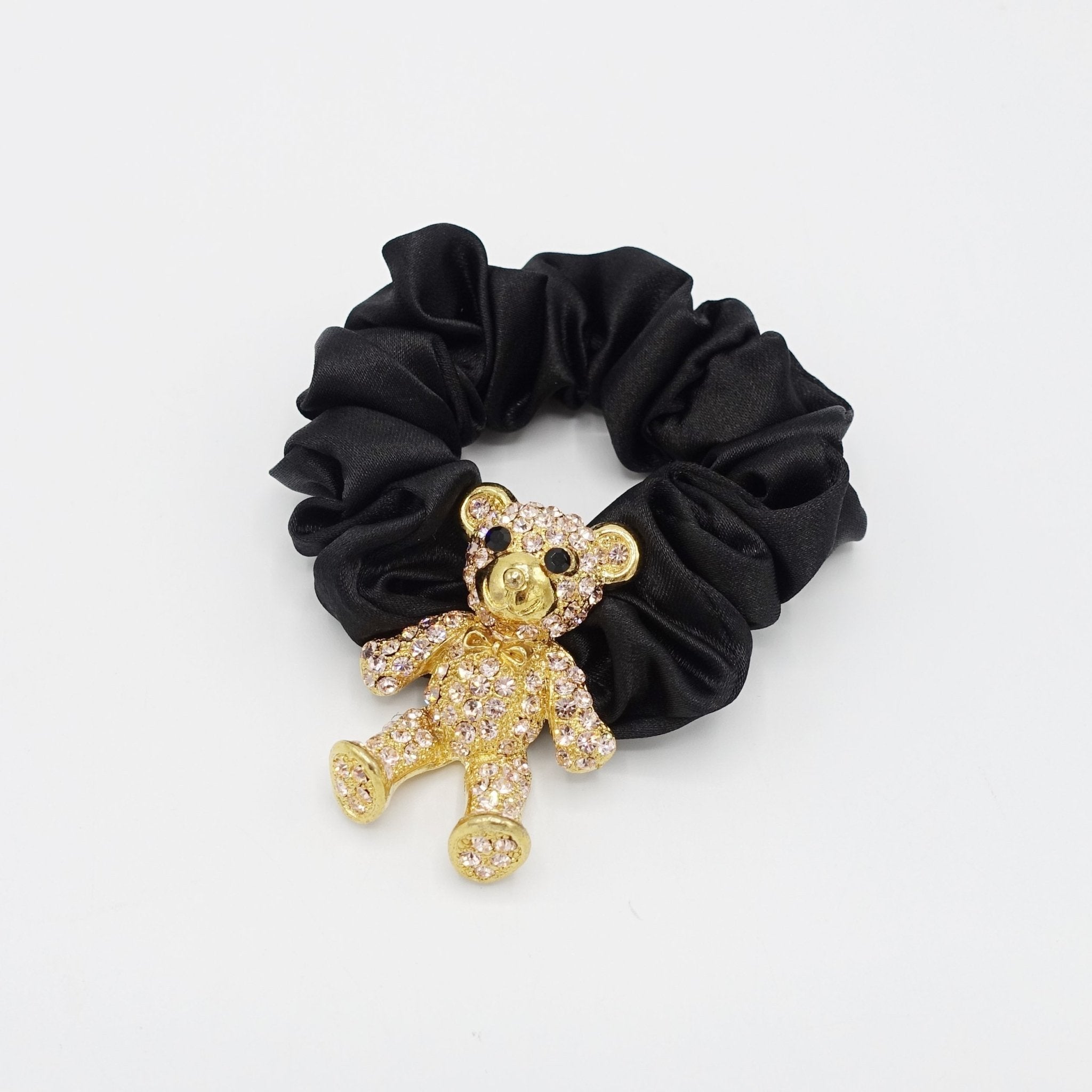 VeryShine scrunchies/hair holder Gold-pink rhinestone bear hair elastic black satin scrunchies