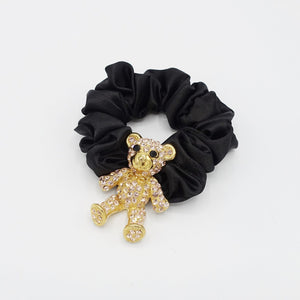 VeryShine scrunchies/hair holder Gold-pink rhinestone bear hair elastic black satin scrunchies